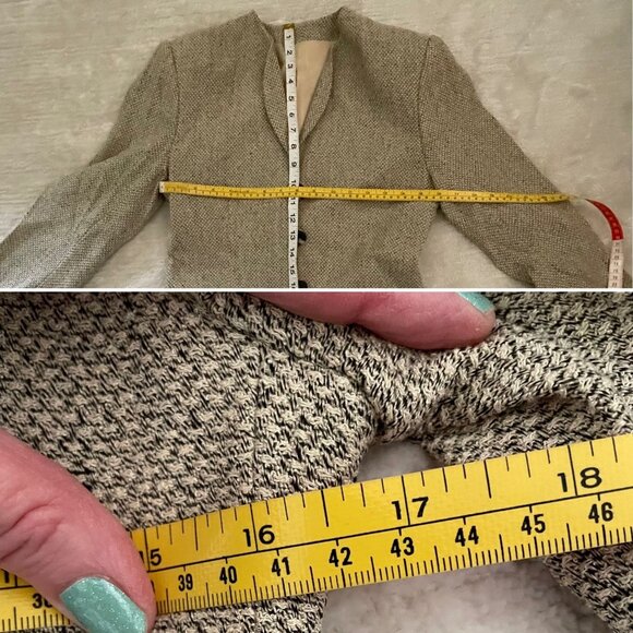 Vintage Linen Blend Womens Tweed Blazer Sz 2 Y2K Unique 4 Button Detail - Picture 8 of 10